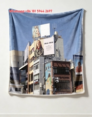 Miu Miu Beige & Green Floral Print Flannel Sofa Throw Blanket IMG_0535